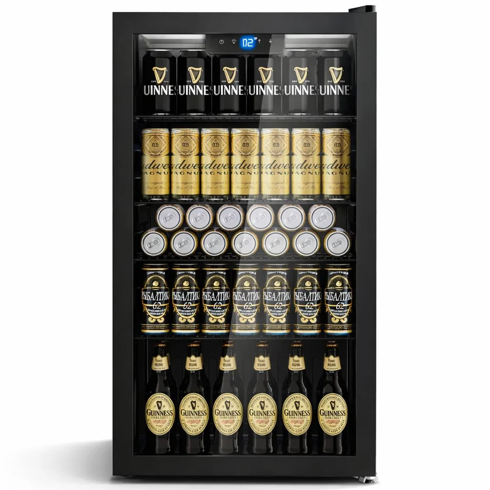TRIUMPHKEY Frigorifero per Bevande 86L con Porta in Vetro, Frigo Bevande con 4 Ripiani Regolabili, Capacità fino a 130 Lattine, Mini Frigo per Birra e Bibite, Ideale per Casa, Bar e Ufficio