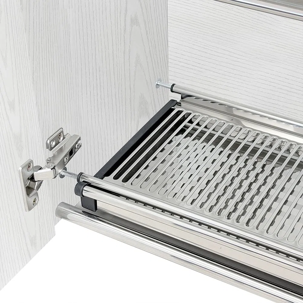 Shally Dogan Pensile Scolapiatti con Vassoio Salvagoccia da Cucina Design Boiserie, Mobile a Parete in Legno Resistente Armadio Sospeso con Due ante e Due Ripiani, 80 x 32 x 72H cm (Bianco Frassianto)
