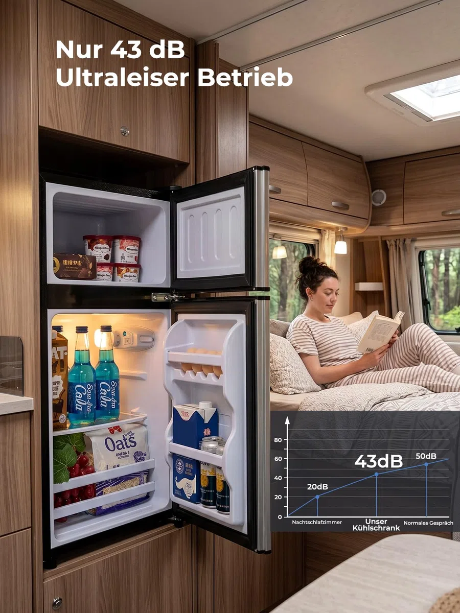 FOHERE Mini Frigorifero con Congelatore 76L, Frigo Piccolo Doppia Porta Silenzioso (50L+26L) per Camera da Letto e Monolocale, Mini Bar per Bevande e Gelati a Risparmio Energetico, 43dB
