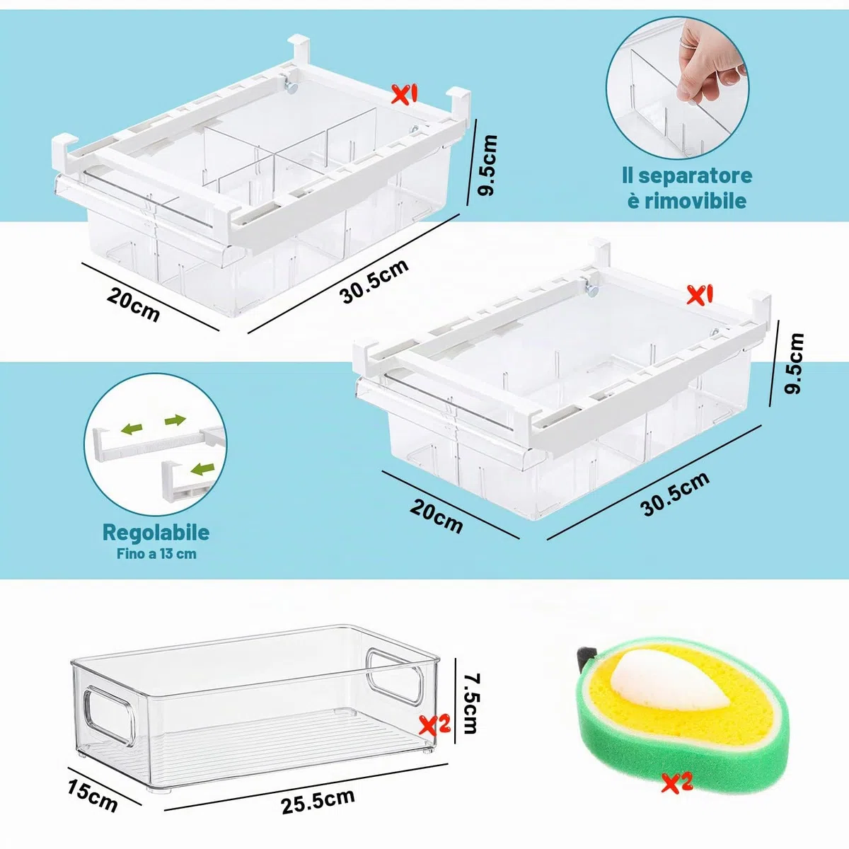 JOYBOY Cassetti per Frigoriferi,Set da 4 Pezzi, Liberamente Estraibile, Scatola Portaoggetti