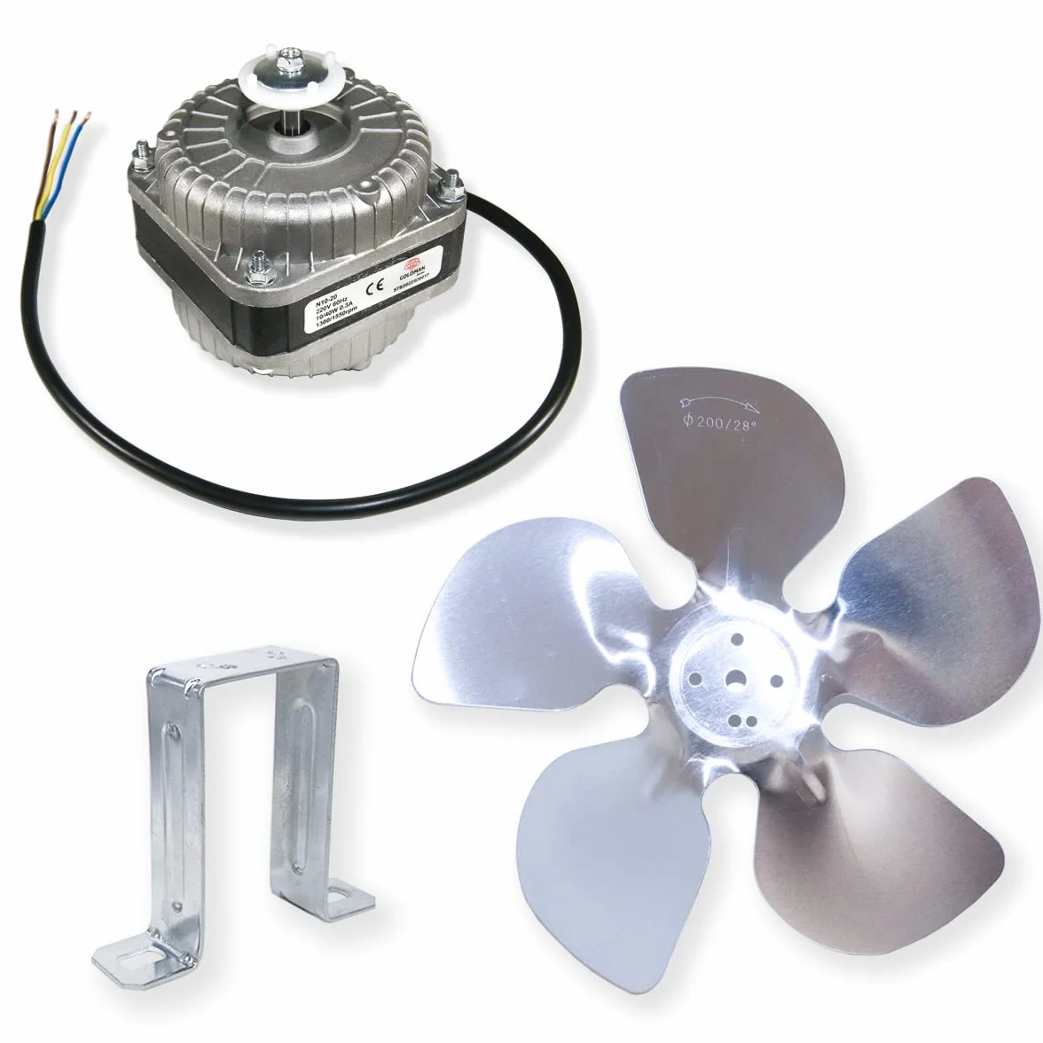 GOLDMAN SERVICE Kit Motore fan ventola per portabottiglie frigorifero 10 W con supporto e pale per congelatore verticale camera frigorifero industriale compatibile con grandi marche