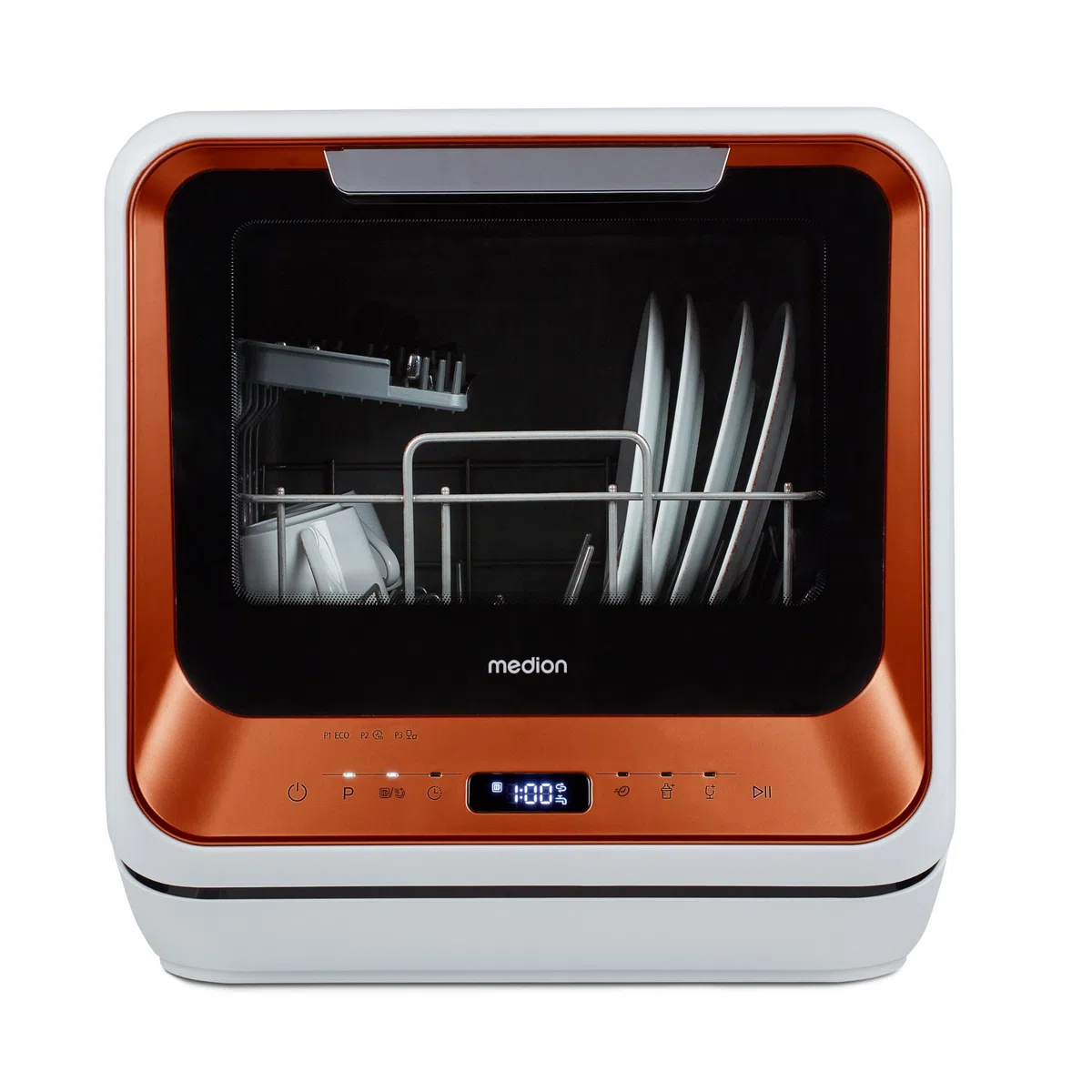 MEDION Mini Dishwasher DWT20 (lavastoviglie da tavolo, lavastoviglie, 2 coperti, funziona con/senza collegamento all'acqua, 6 programmi di pulizia, biberon, preselezione dell'ora di avvio