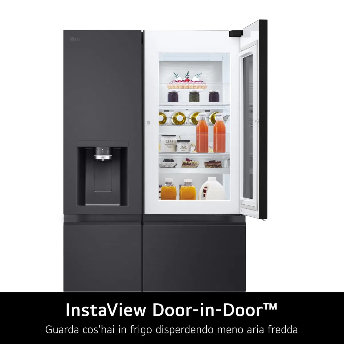 LG GSXE91EVAD Frigorifero Americano InstaView, Classe D, 628 L, Wi-Fi, Dispenser Acqua UVnano Senza Allaccio, Tecnologia Door e Linear Cooling, Acciaio Nero