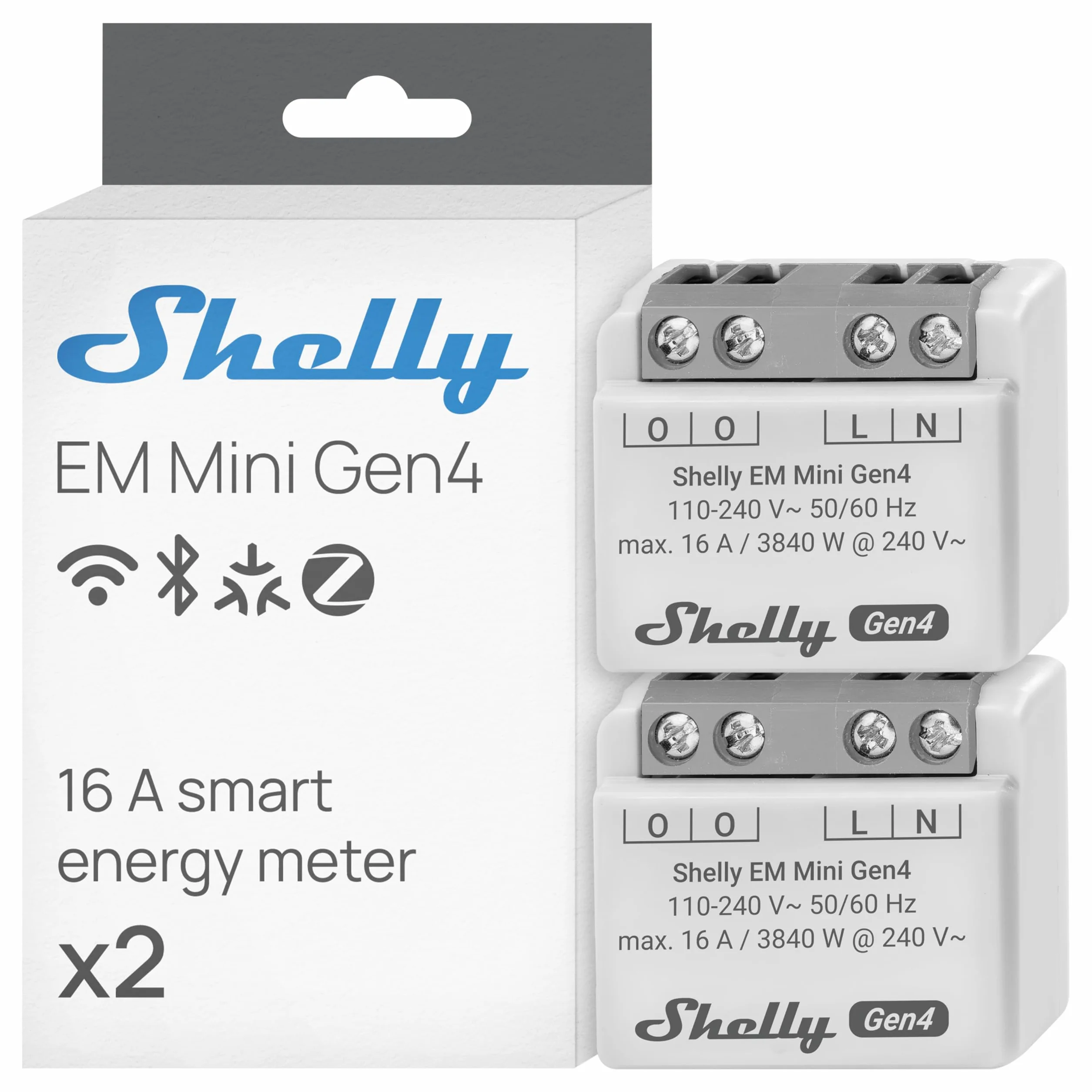 Shelly EM Mini Gen4 Misuratore di Potenza Intelligenza WiFi 1 Canale 16A Domotica Matter Zigbee 2 Pezzi
