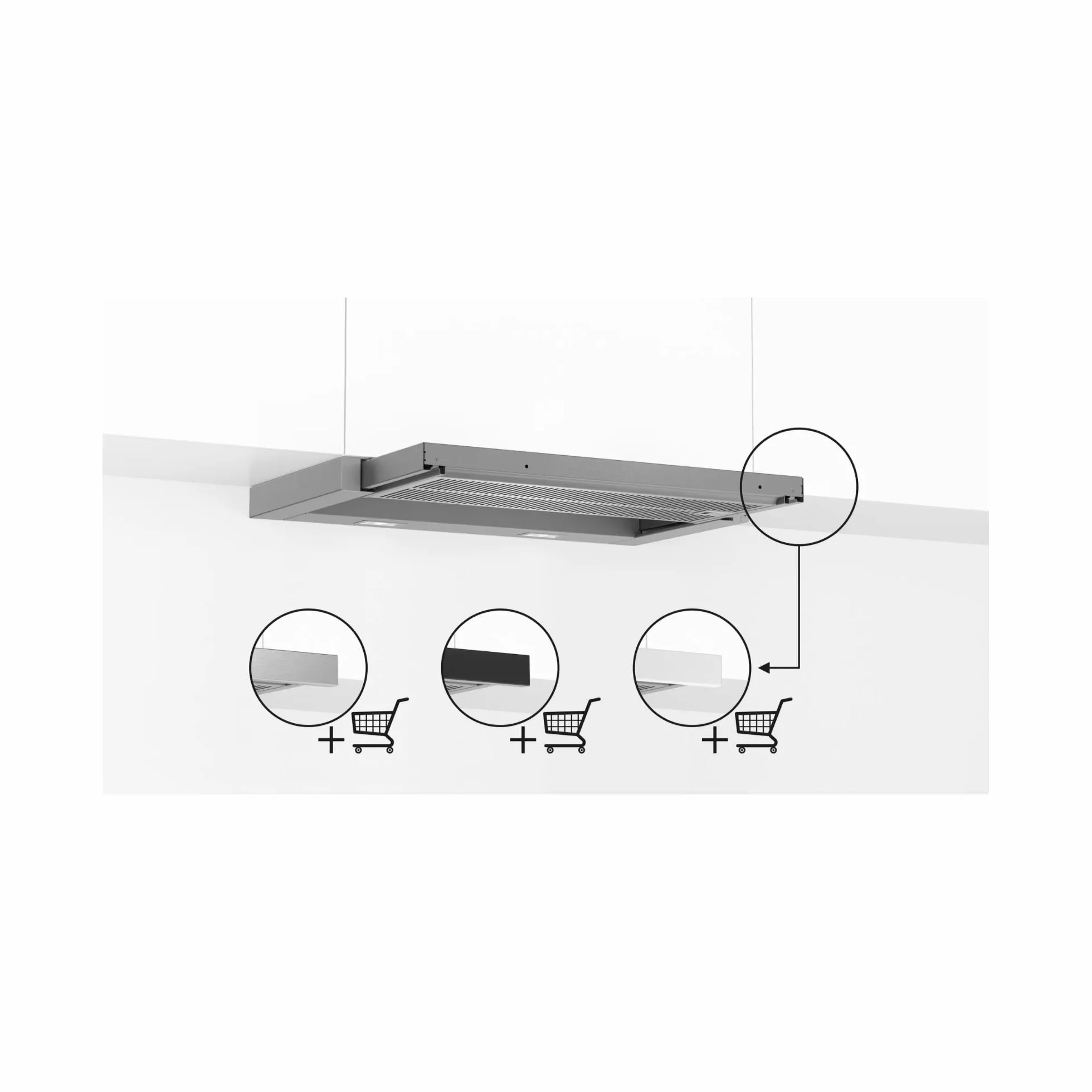 Bosch DFR067A52 - Copertura per schermo piatto serie 4, 60 cm di larghezza, aria di trascinamento e di scarico, prodotto in Germania, EcoSilence Drive, motore silenzioso ed efficiente, illuminazione a