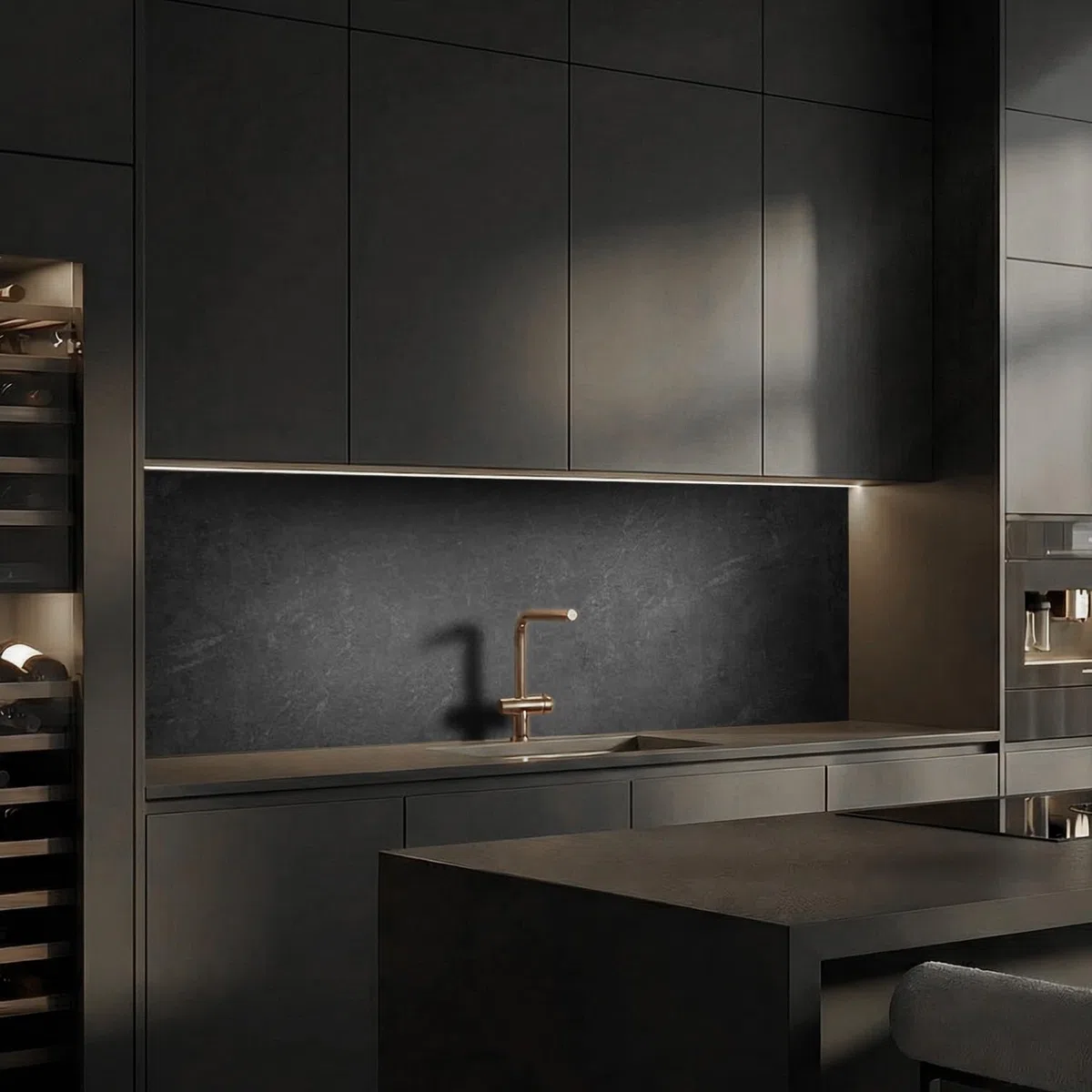 Dedeco - Pannello da cucina con motivo V2 in cemento - 280 x 60 cm alluminio, alzatina per pareti di cucina, impermeabile, resistente al calore, molte misure e materiali, Lacca UV lucida