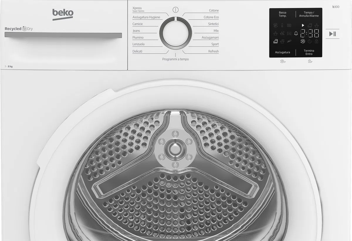 Beko Asciugatrice BMTR38W 8 Kg, con Pompa di calore, Libera Installazione, Display digitale, Classe energetica D