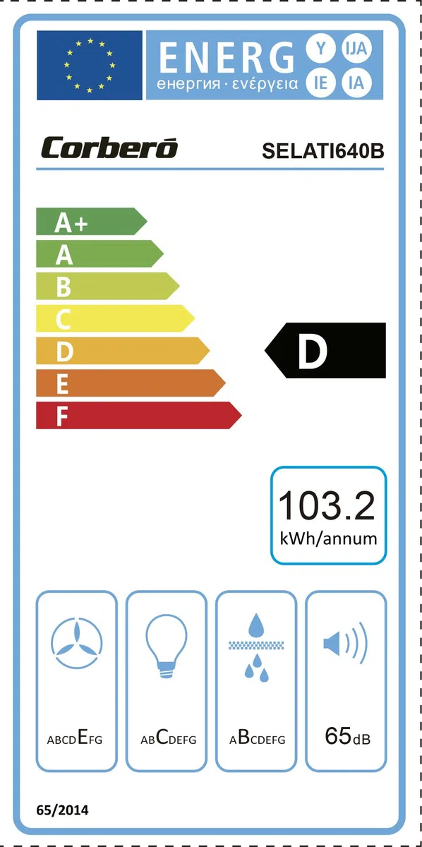 Corberó - Cappa aspirante convenzionale | 60 cm | SELATI640B | Portata 400 m3/h | 191,5 W | 3 velocità | 2 filtri in alluminio | Filtro al carbone | Efficienza energetica D, nero