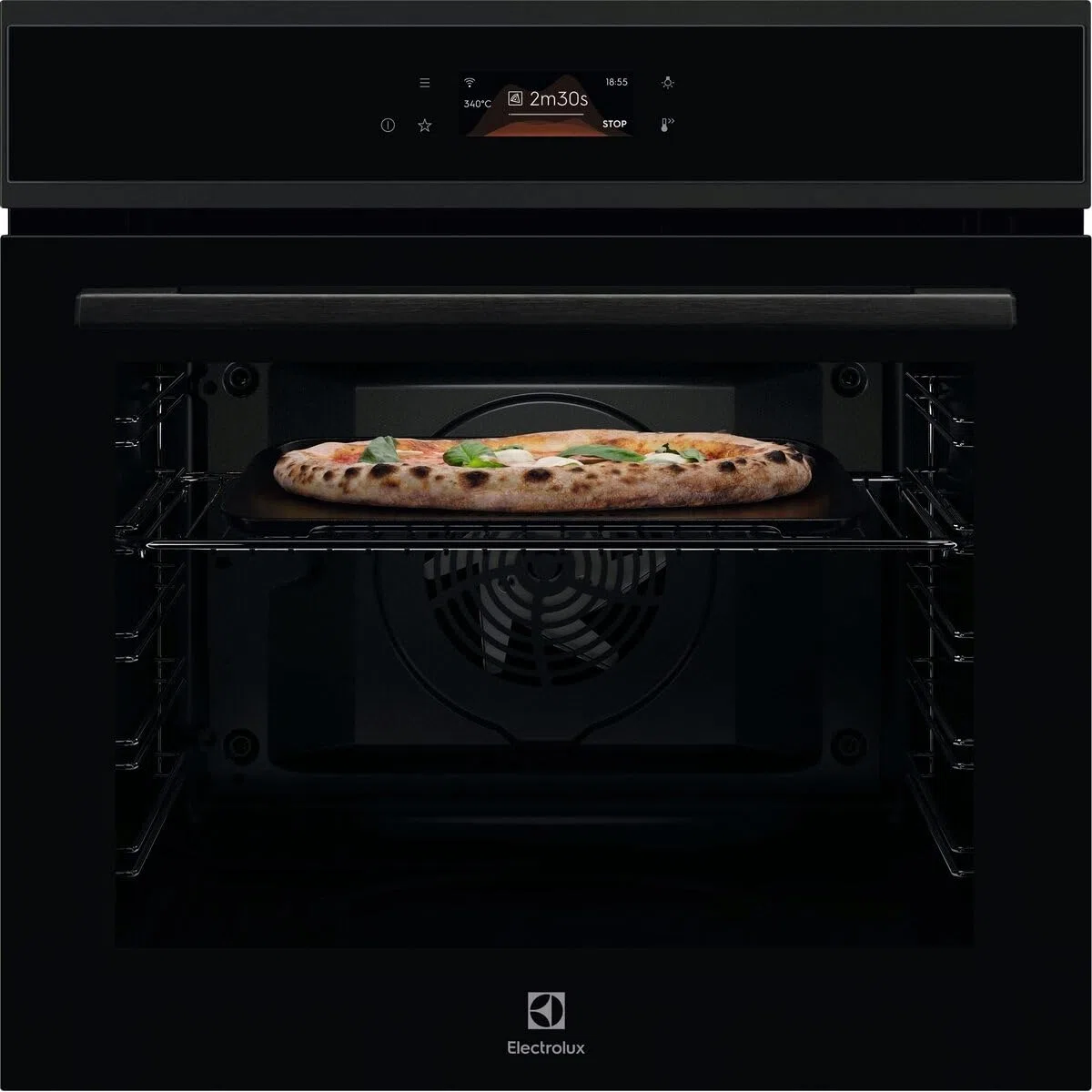 Electrolux COX8P08WH, Forno da Incasso Multifunzione Pirolitico, Autopulente, 72 L, PizzaExpert 340°C, Funzione Pizza in 2.5 Minuti, Vapore, Display Touch, Teglia in Ghisa e Pala Incluse, Wi-Fi, Nero