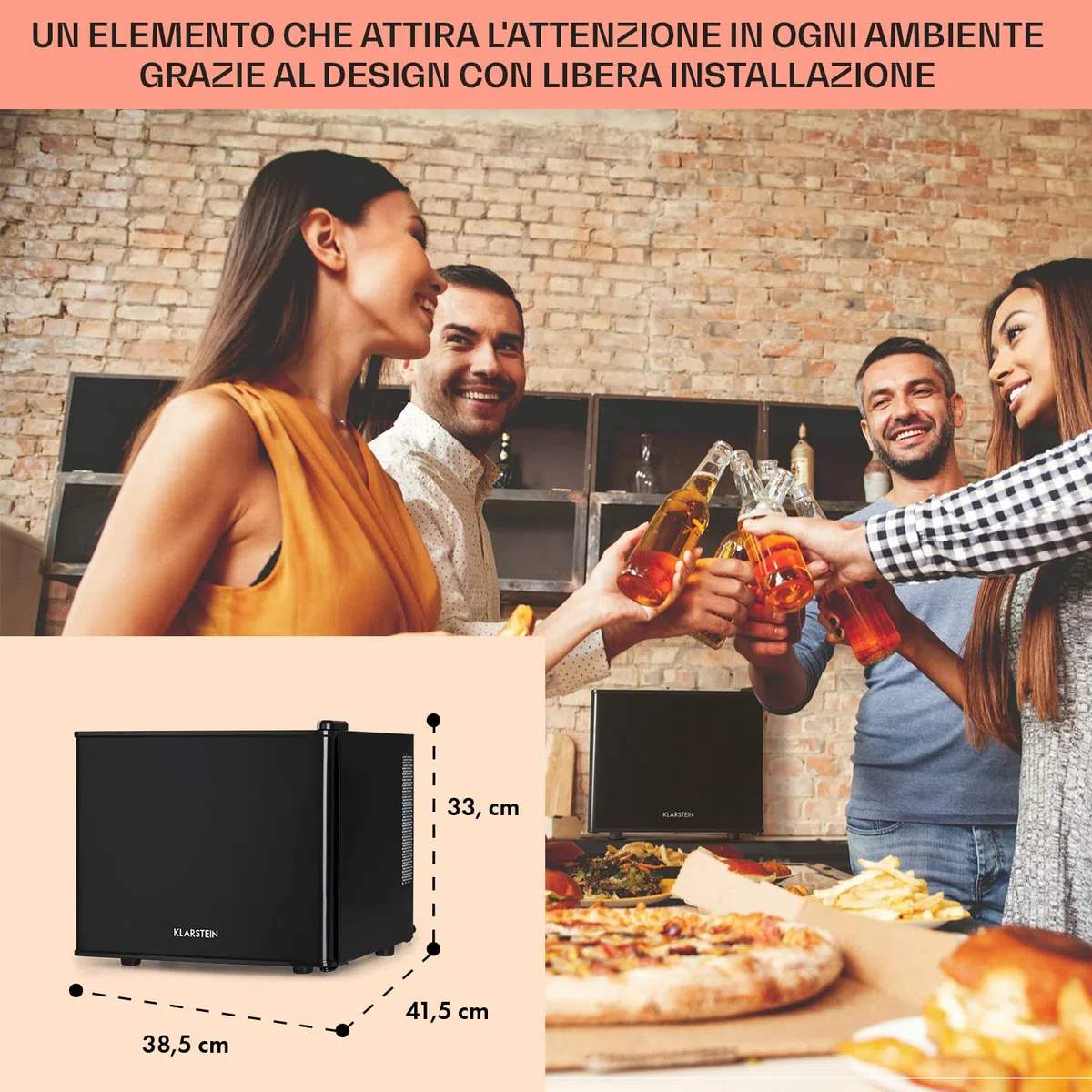 Klarstein Geheimversteck - Minibar, Mini Frigo, Mini Frigorifero per Snack e Bevande, solo 26 dB, Ripiano Estraibile, Regolazione della Temperatura senza Intervalli Predefiniti, 17 L, Nero