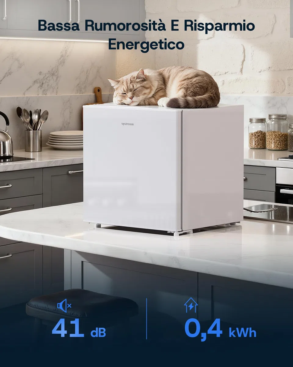 Upstreman 35L Mini Congelatore Compatto, 4 Stelle Congelatore Piccolo -24℃,Porta Reversibile,Silencieux,Risparmio Energetico,Mini Freezer per Camera,Ufficio,Hotel,Bianco,UF35