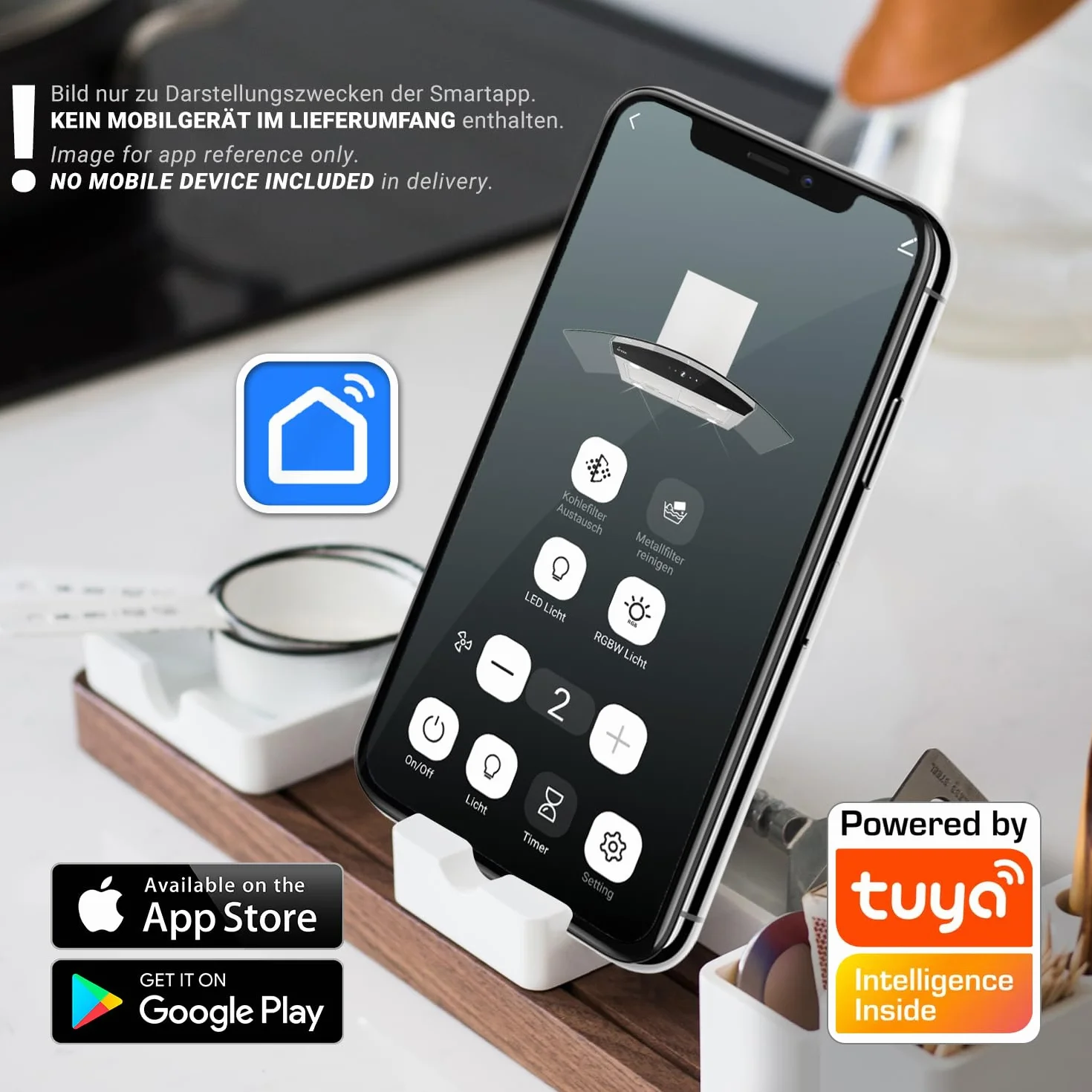 Cappa aspirante 90 cm | cappa a isola | acciaio inossidabile | vetro nero | Wi-Fi, funzione SensorTouch | SINUS-ISO-HC
