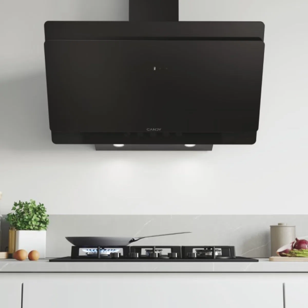 Candy CDG9CBP8B, cappa decorativa da 90 cm, 4 livelli di potenza, 611 M3/h, controllo touch, filtri in alluminio antigrasso e filtri a carbone inclusi, illuminazione LED, 62 dB, nero