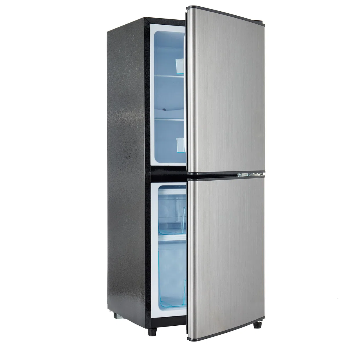 Gegtuon Frigorifero 106L, Frigo con Illuminazione a LED e Divisorio per Ripiani, Professional Frigo Bar Refrigerata con Congelatori e Porta Verstellbare per Cucina Ufficio, Classe E, 220-240V, Argento