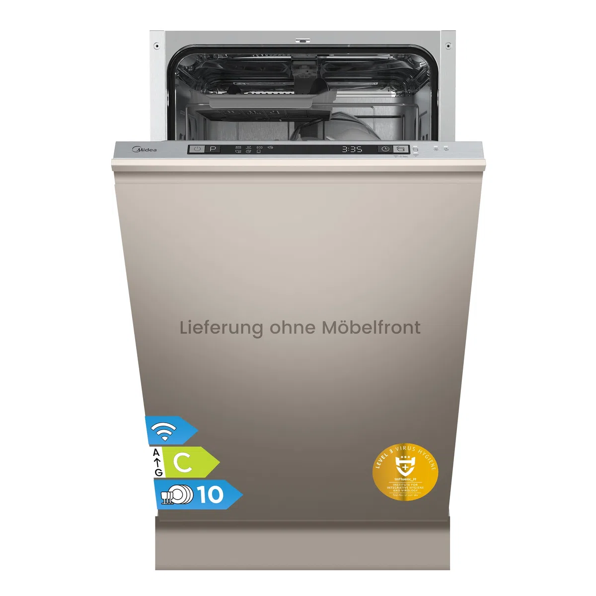 Midea SV 5.14K10C - Lavastoviglie completamente integrata 45 cm, 10 soffitti a misura, lavabile in lavastoviglie con WiFi, 8 programmi, 44 dB, apertura automatica della porta, 0-24H, in acciaio inox