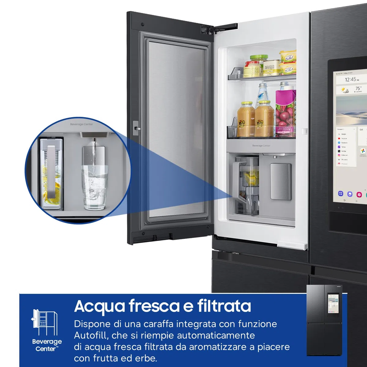 Samsung Frigorifero a 4 Porte Family Hub AI RF65DG9H0EB1/EF, Con AI Vision Inside, Wifi+AI Energy Mode, Beverage Center, Metal Back, 636 L, LxAxP: 91,2 x 183 x 72,3 cm, Antracite