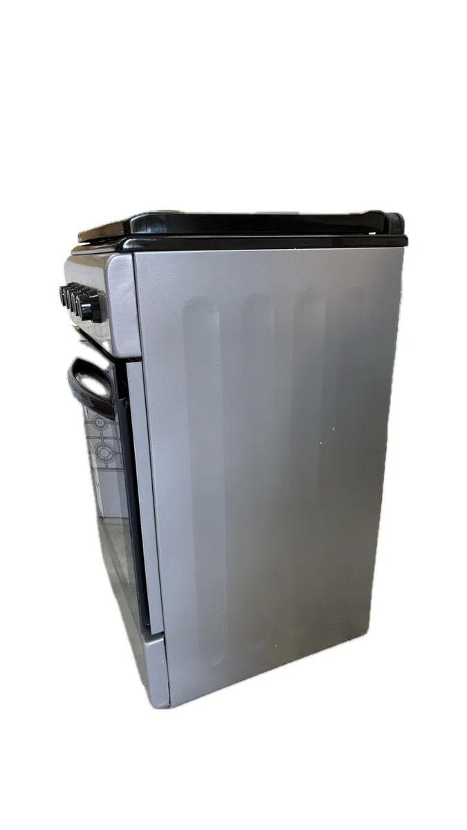 Cucina A Gas 4 Fuochi Con Forno A Gas 50 x 50 cm Colore Grigio e Nero Con Coperchio
