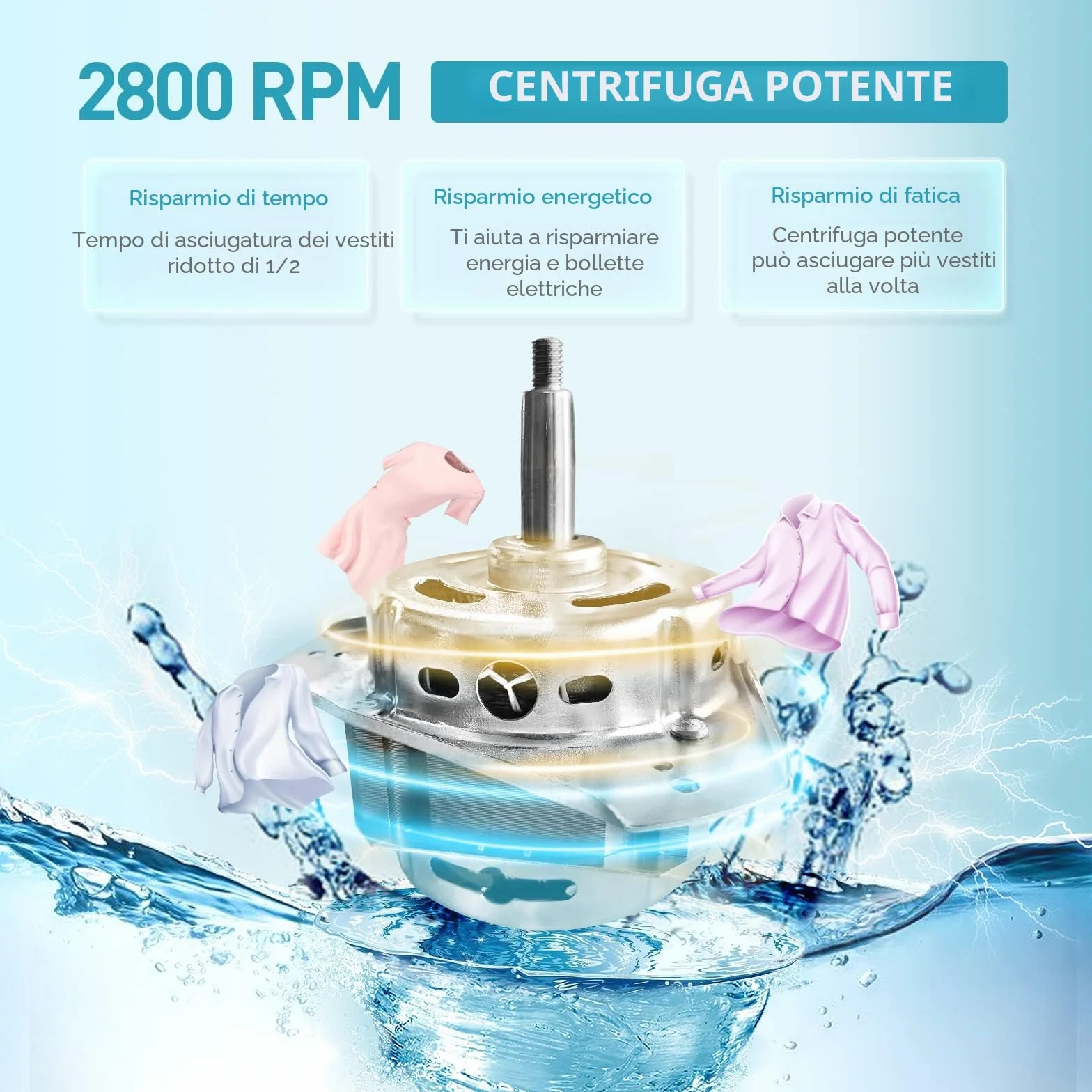 Centrifuga per Biancheria 6kg, 2800 RPM Risparmio Energetico, Argento