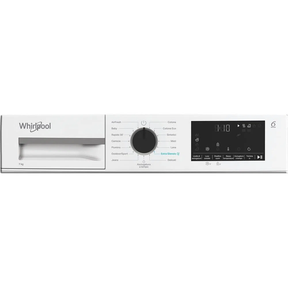 Whirlpool C WD R47M WBS IT, Capacità 7kg, classe C, colore White, Display digitale XL, porta nera, Slim | Profondità mobile: 46 cm, Wi-Fi