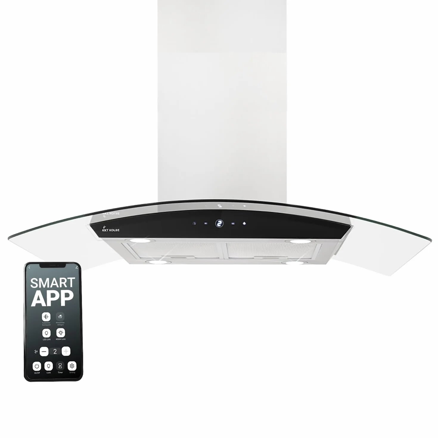 Cappa aspirante 90 cm | cappa a isola | acciaio inossidabile | vetro nero | Wi-Fi, funzione SensorTouch | SINUS-ISO-HC