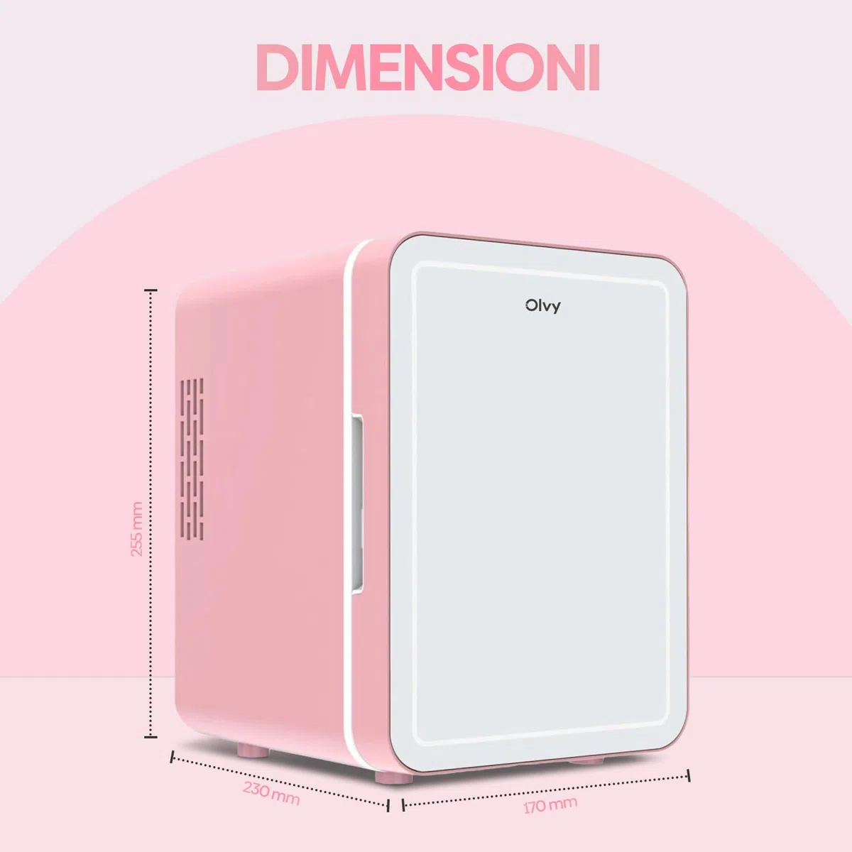 Olvy Frigorifero Cosmetico 4 Litri, Mini Frigo Portatile con Specchio LED, Piccolo Frigo per Cura della Pelle, Raffreddamento e Riscaldamento per Camera, Rosa