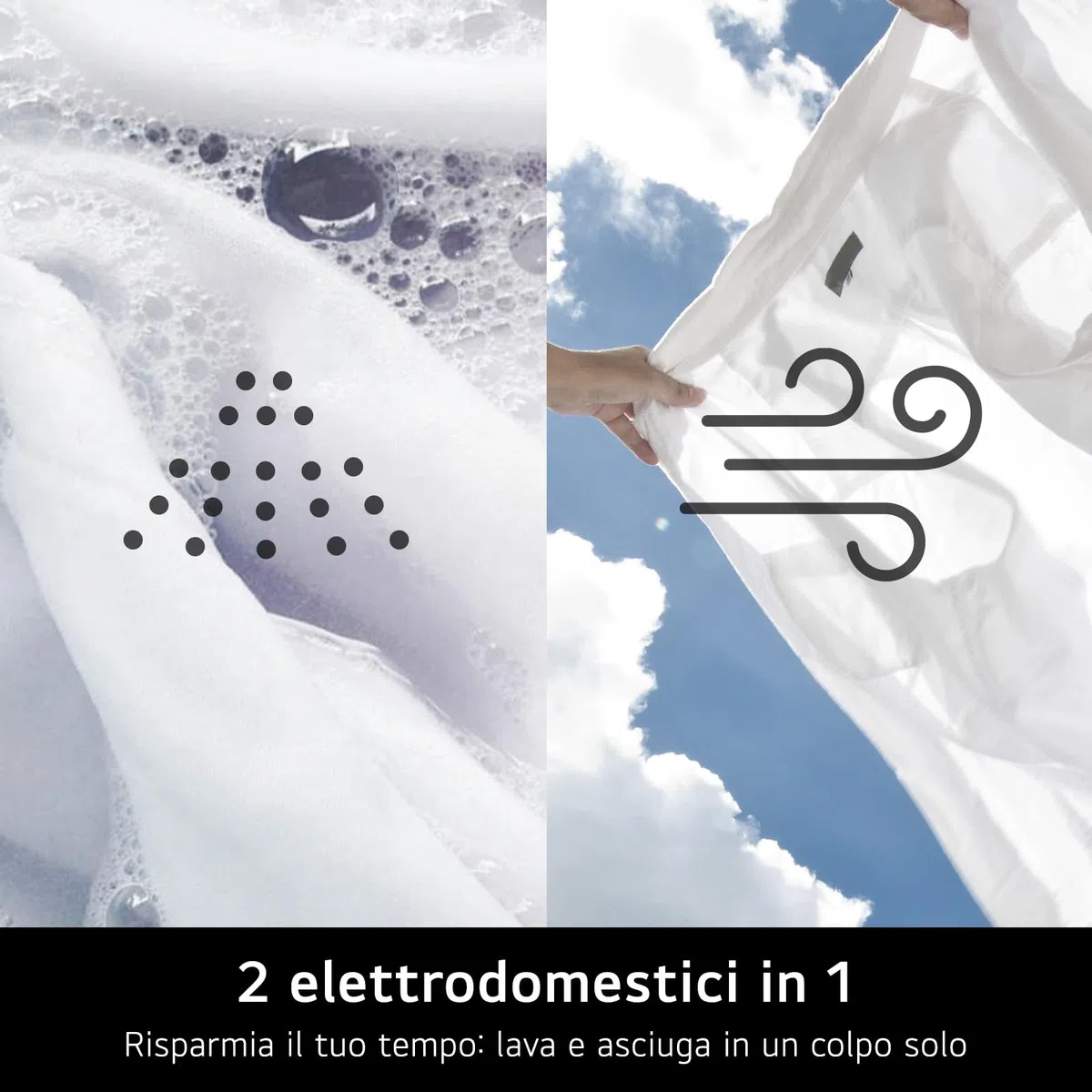 LG AI DD D4R5010TSWS Lavasciuga 10 / 6kg Serie R5 Classe A-10%/D, Lavatrice e Asciugatrice Insieme, 1400 giri, TurboWash360, Steam, Eco Hybrid, Allergy Care, Motore Inverter Direct Drive, Bianca