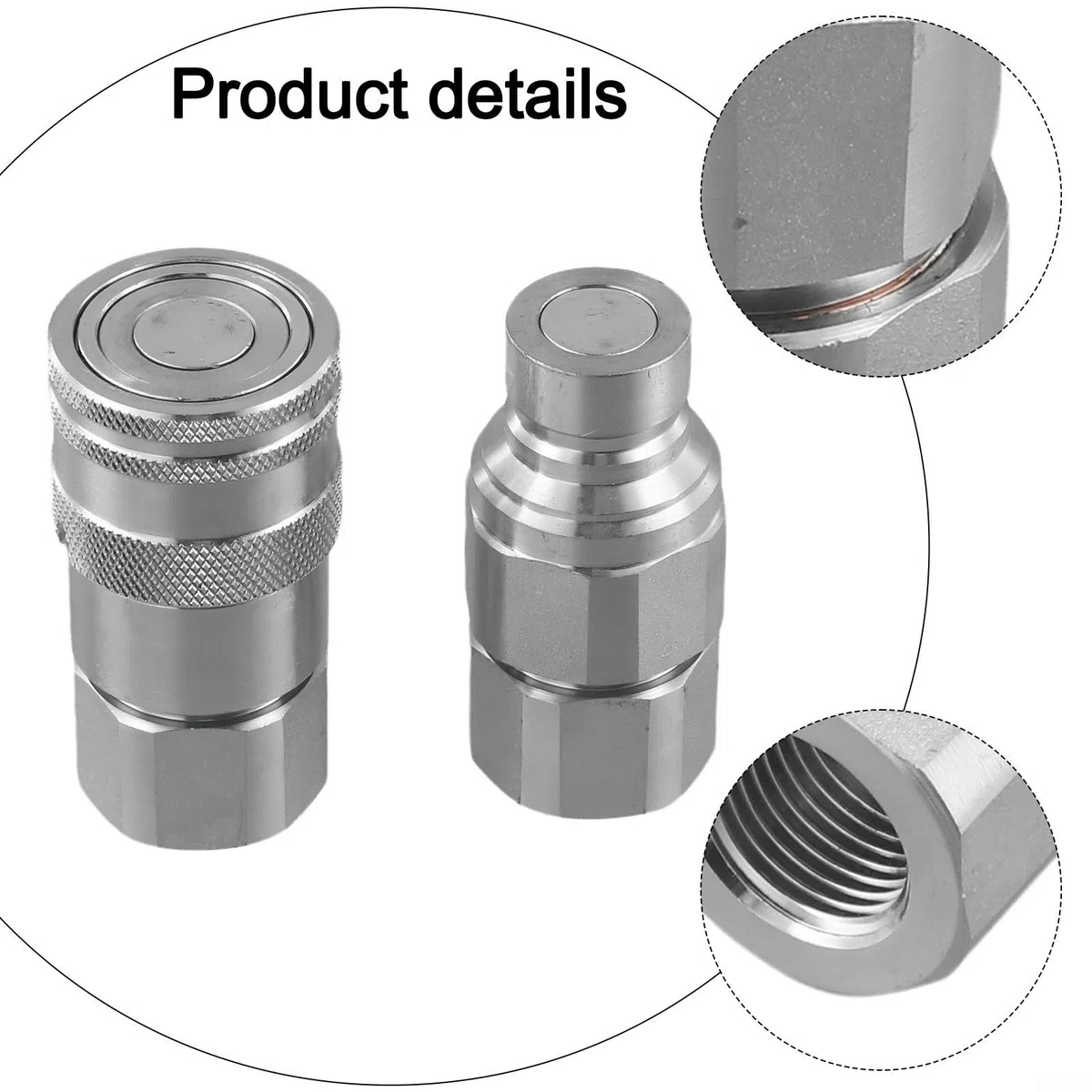 Set di accoppiatori rapidi idraulici, con valvola, design a faccia piatta, per NPT 1/4" 3/8" 1/2" 3/4", acciaio al carbonio e costruzione in acciaio inossidabile, per agricoli e industriali