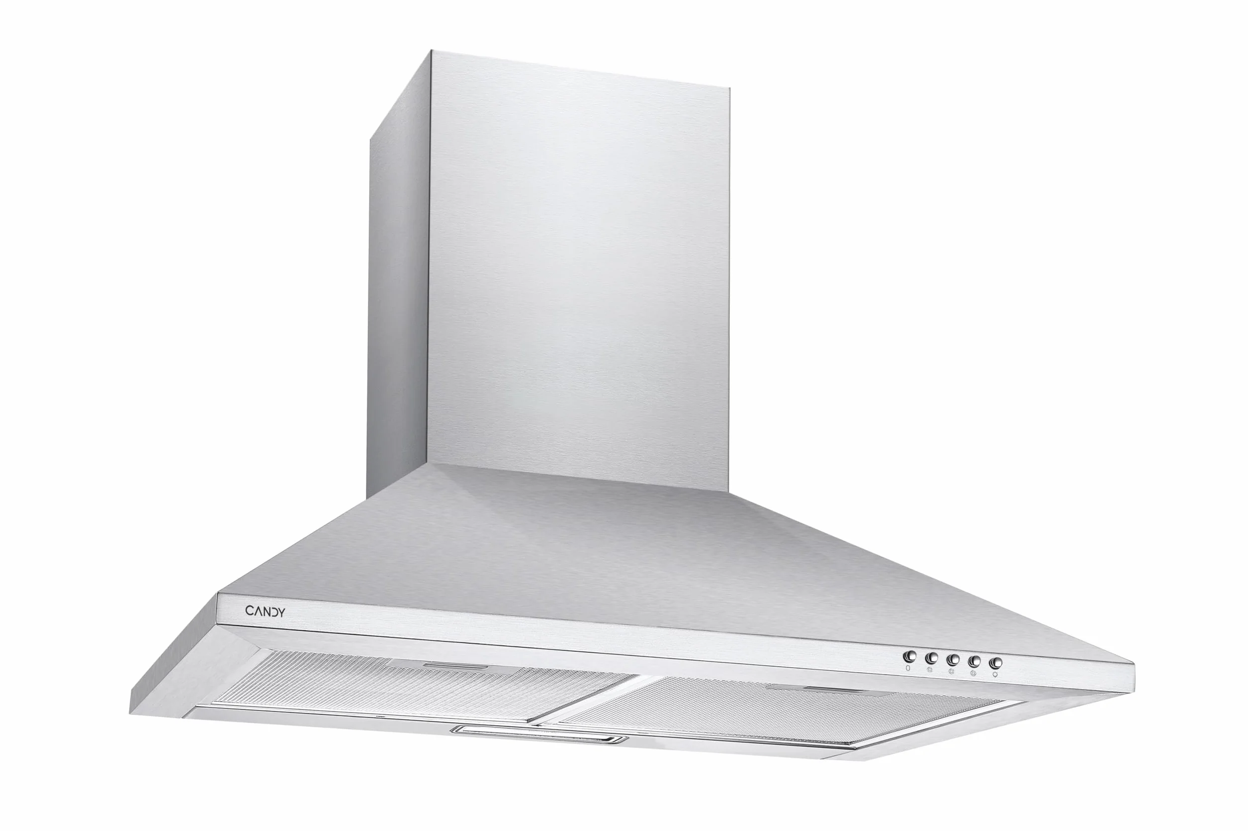 Candy CCE117/1X, cappa aspirante 70 cm, 3 livelli di potenza, 65 W, 305 M3/H, filtri al carbonio, 2 pannelli in alluminio antigraffio, illuminazione a LED, 56/62 dB, classe C, acciaio inossidabile