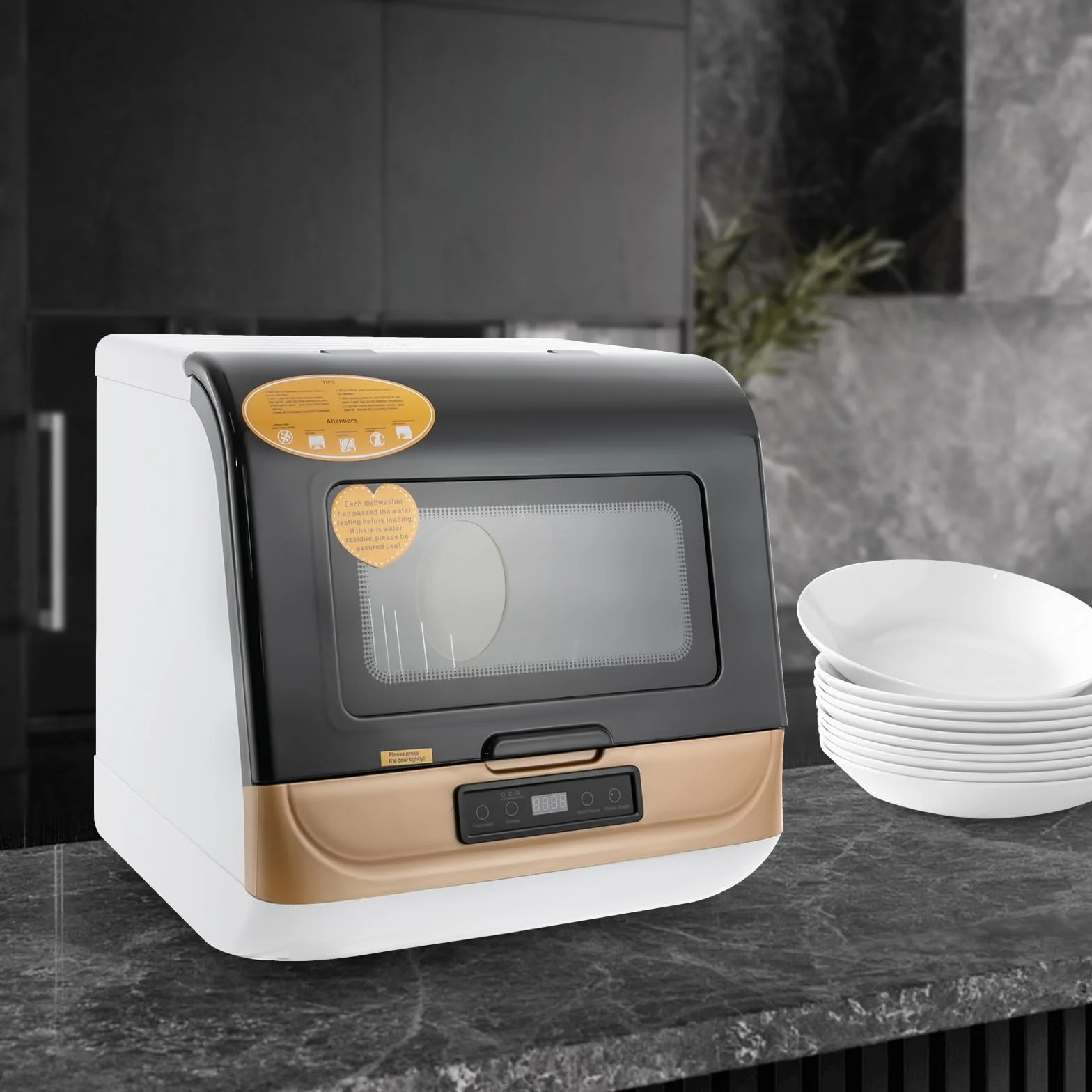 Gold - Lavastoviglie da tavolo moderna, mini lavastoviglie, con 360°, asciugatura, per appartamenti e caravan, 800 W