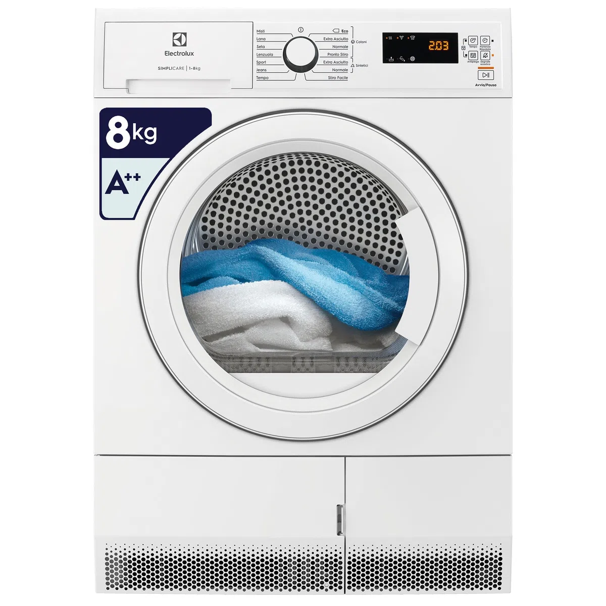 Electrolux Asciugatrice 8Kg, EDH4825TW, Classe A++, Tecnologia SimpliCare System, Pompa di Calore, 850x596x623 mm, Bianco