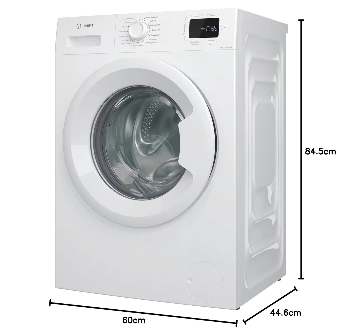 Indesit IM 640 MY TIME IT, Lavatrice 6 kg Libera Installazione Slim, Carica Frontale, Centrifuga 1000 Giri al Minuto, Dimensioni 84.5 x 60 x 44.6 cm, Classe Energetica B