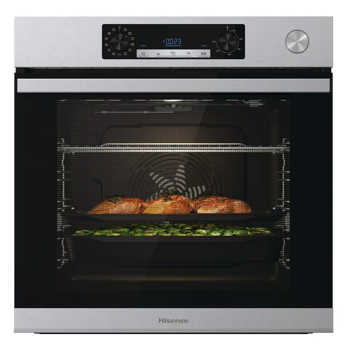 Hisense O66226AXS, Forno Multifunzione Termoventilato, Cavità XXL 77 Litri, Pulizia Aqua Clean, 13 Funzioni, Cottura Combinata a Vapore, Funzione Pizza 300 °C, Inox