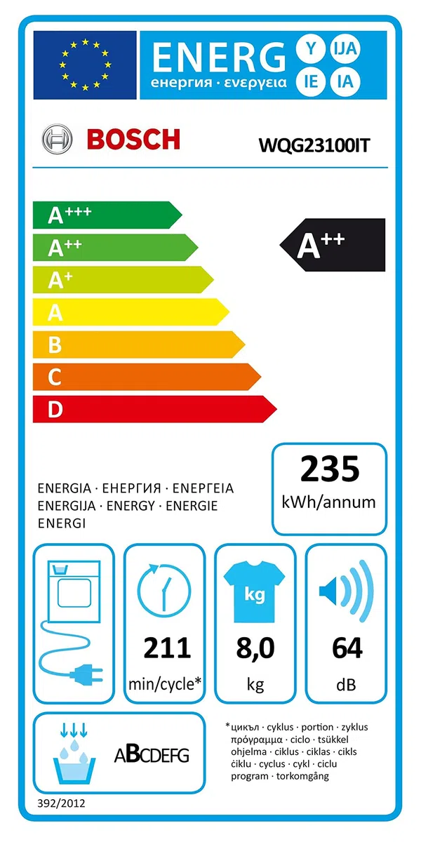 Bosch WQG23100IT Serie 6, Asciugatrice a pompa di calore, capacità 8 kg, EasyClean, Cestello Lana, Auto Dry, Programma Rapido