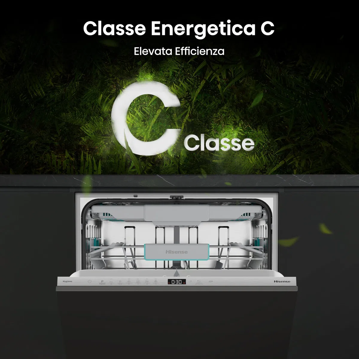 Hisense HV16C Lavastoviglie Classe C 16 Coperti Terzo Cesto 43dB 6 Programmi Partenza Ritardata Total Dry Incasso