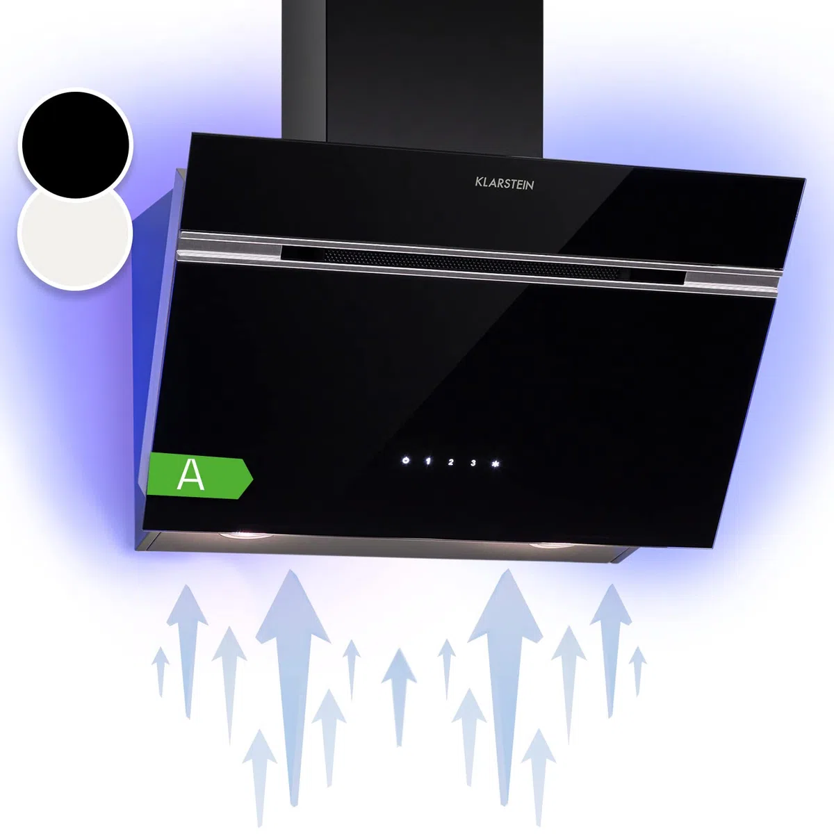 Klarstein Alina Angled Cappa Aspirante 60 cm, Cappa Cucina con Aspirazione Smart, Con Filtro per Cappa in Carbonio, Flusso d'Aria 594m³/h, Illuminazione LED RGB, Cappa Sottopensile Esterno Classe A