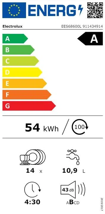 Electrolux Lavastoviglie, 60 cm, 14 Coperti, Classe A, Capacità 14 Litri