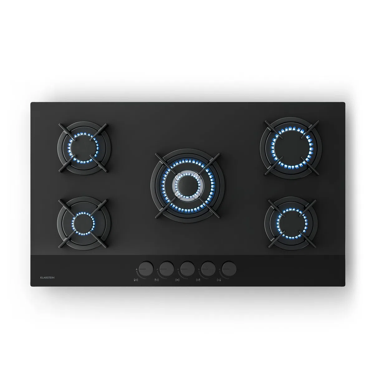 Klarstein Velaire Piano Cottura Gas 5 Fuochi - 10400W, Vetro, GPL & Gas Naturale, Accensione Elettrica, Sicurezza Spegnimento, 90cm, Kit Incluso