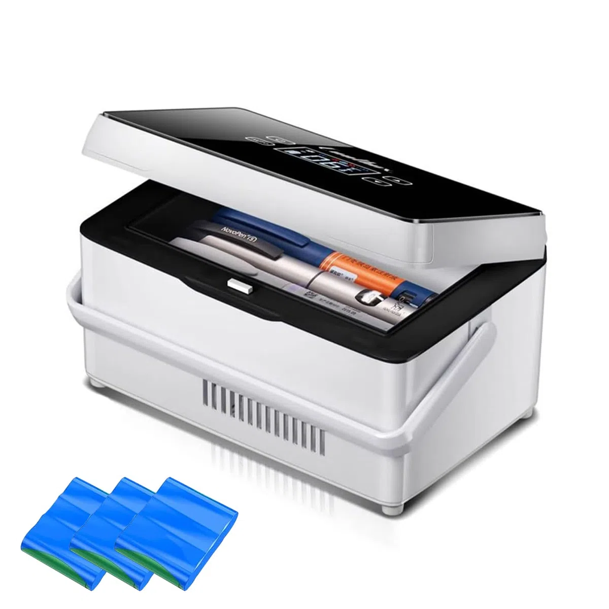 Frigorifero per medicinali, scatola frigo per insulina portatile con 3 batterie, mini termostato ampio spazio di refrigerazione per auto, viaggi, borsa termica per uso medico domestico