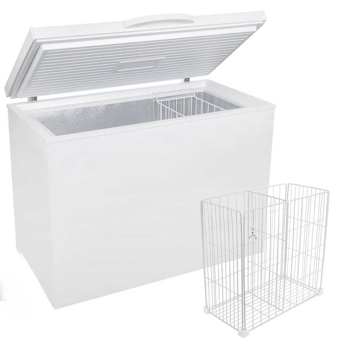 Organizer Bianco in Ferro Design a Griglia e Cesto Inferiore per Massimizzare Lo Spazio nel Congelatore, Facile da Installare in Armadi e Freezer Profondi