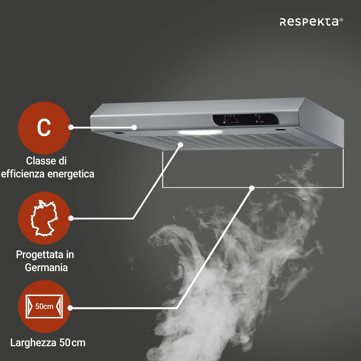 Respekta Cappa aspirante da incasso 50 cm DH540IXL acciaio inox 52-68 dB