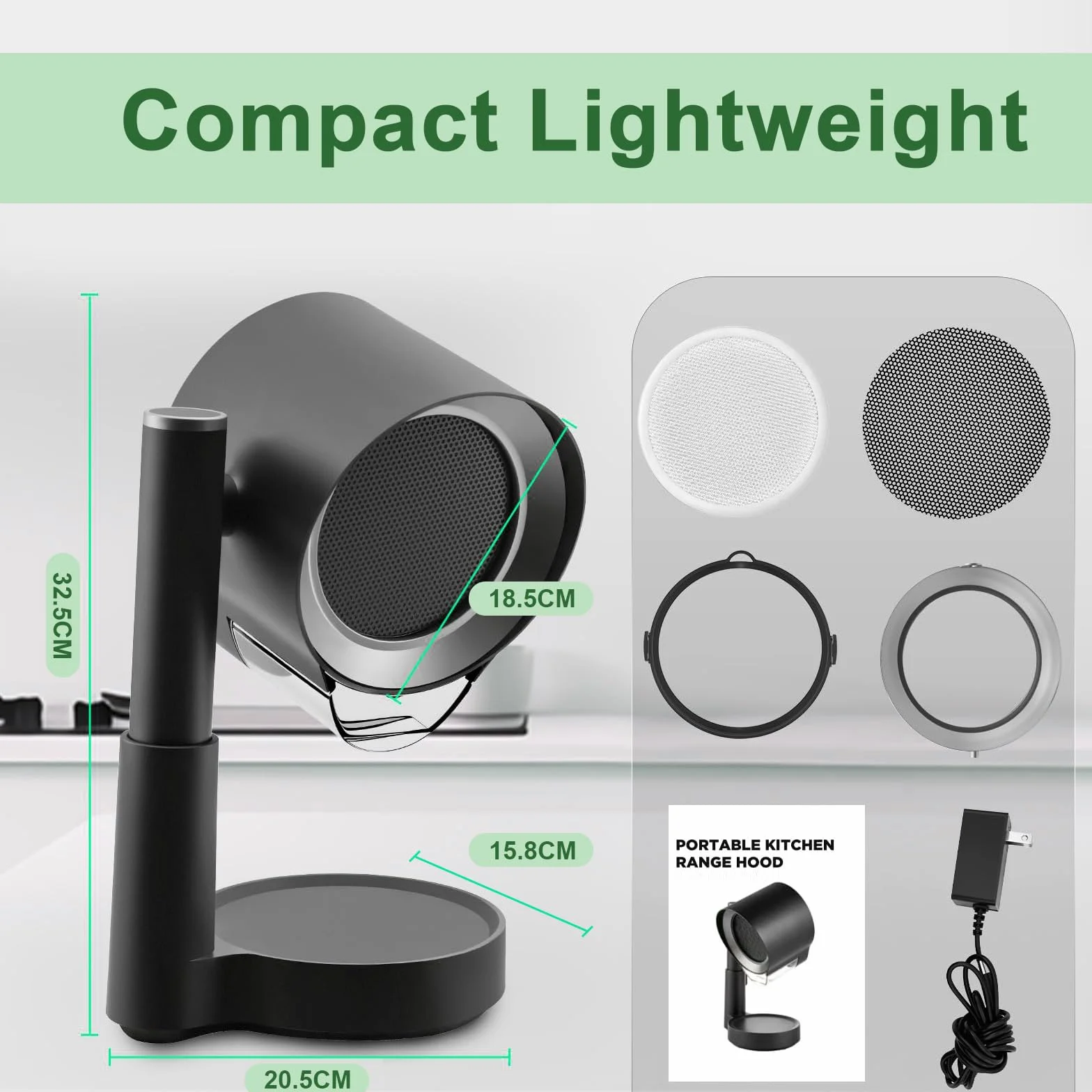 Cappa Aspirante Portatile per Cucina，Cappa Estraibile con Inclinazione, 3 Velocità, Filtro Alluminio - Senza Installazione per Casa, BBQ, Campeggio, Design Compatto e Silenzioso