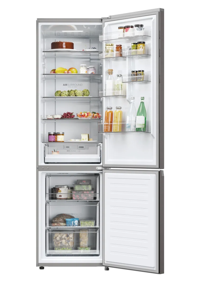 Haier 2D 60 Serie 3 PRO Frigorifero Combinato 406L (289L Frigo + 117L Freezer), Total No Frost, Wi-Fi hOn App, Air Surround, My Zone Pro, Classe D, Dark Inox, 205x59,5x66,7 cm (AxLxP), HDPW3620DNPD