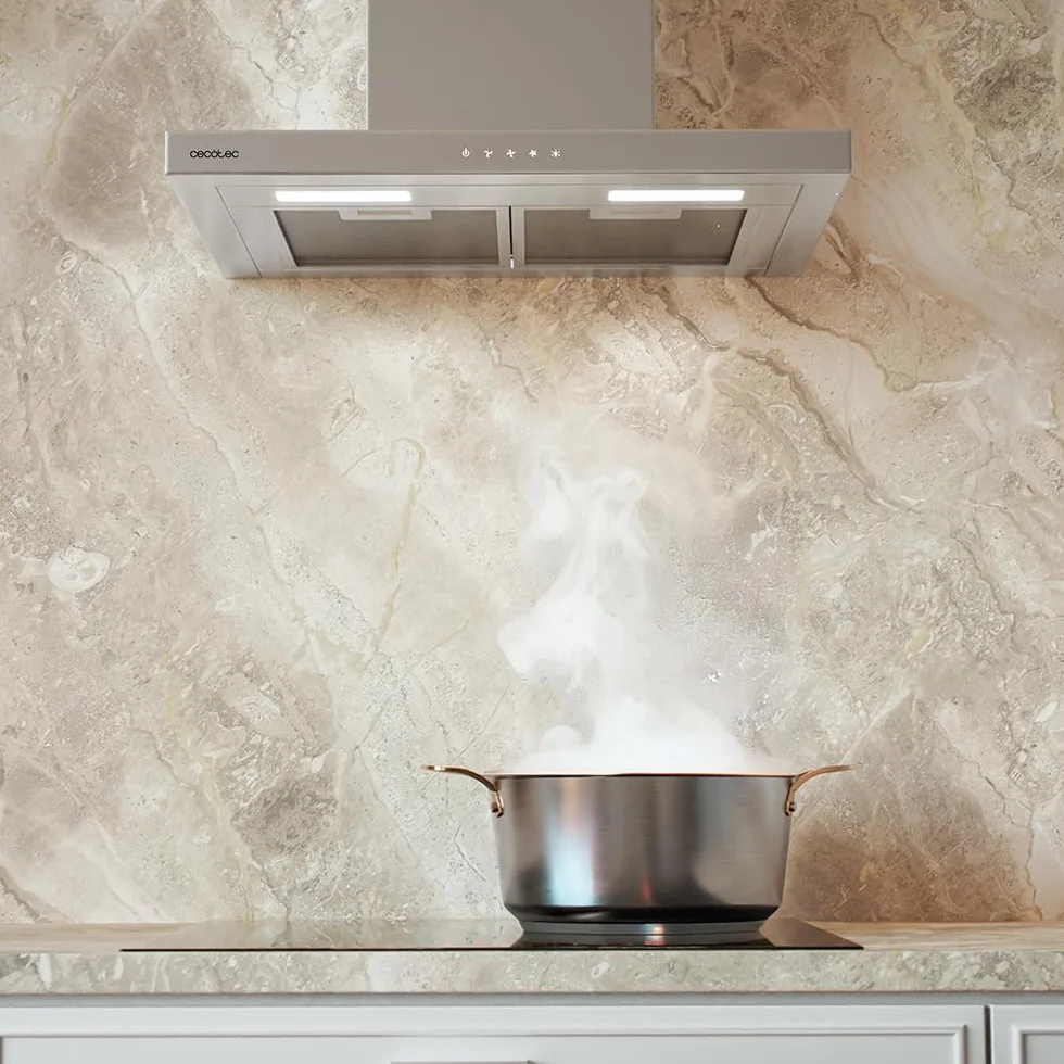 Cecotec Cappa aspirante 60 cm Tipo T Bolero Flux TT 604000 Inox A++. Aspirazione 393m3/h, motore DC, 3 velocità, SS Touch Control, finitura inossidabile, luce LED, filtri in alluminio e carbonio