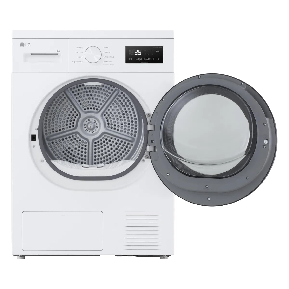LG RNA1008NWK Asciugatrice Pompa di Calore 8 kg, Classe D, Asciugatura Delicata a Bassa Temperatura con Sensore, Serie A1, 8 Programmi, Cestello in Acciaio Galvanizzato, Bianco