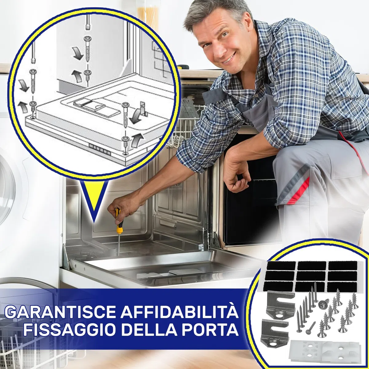 Kit di Montaggio per Fissare Porta di Lavastoviglie da Incasso con Codice Originale 10009603 00626592 626592 per Bosch per Siemens - MADE IN GERMANY - MONTERAL