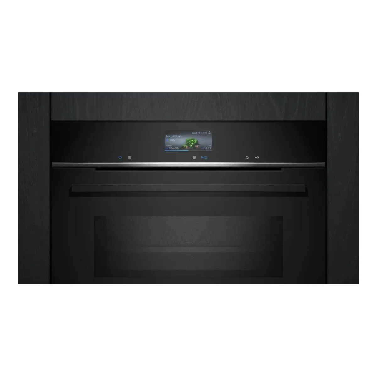 Siemens HM736GAB1 iQ700 - Forno da incasso intelligente con funzione microonde, 60 x 60 cm, made in Germany, 800 W, nero, ecoClean & humidClean autopulente, Air Fry, cookControl, touch screen a colori