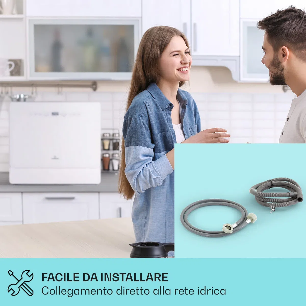 Klarstein Lavastoviglie 5 Coperti, Libera Installazione Silenziosa con 6 Programmi di Lavaggio, Piccola, Mini da Tavolo Compatta e Facile da Installare, Vetro, Bianco