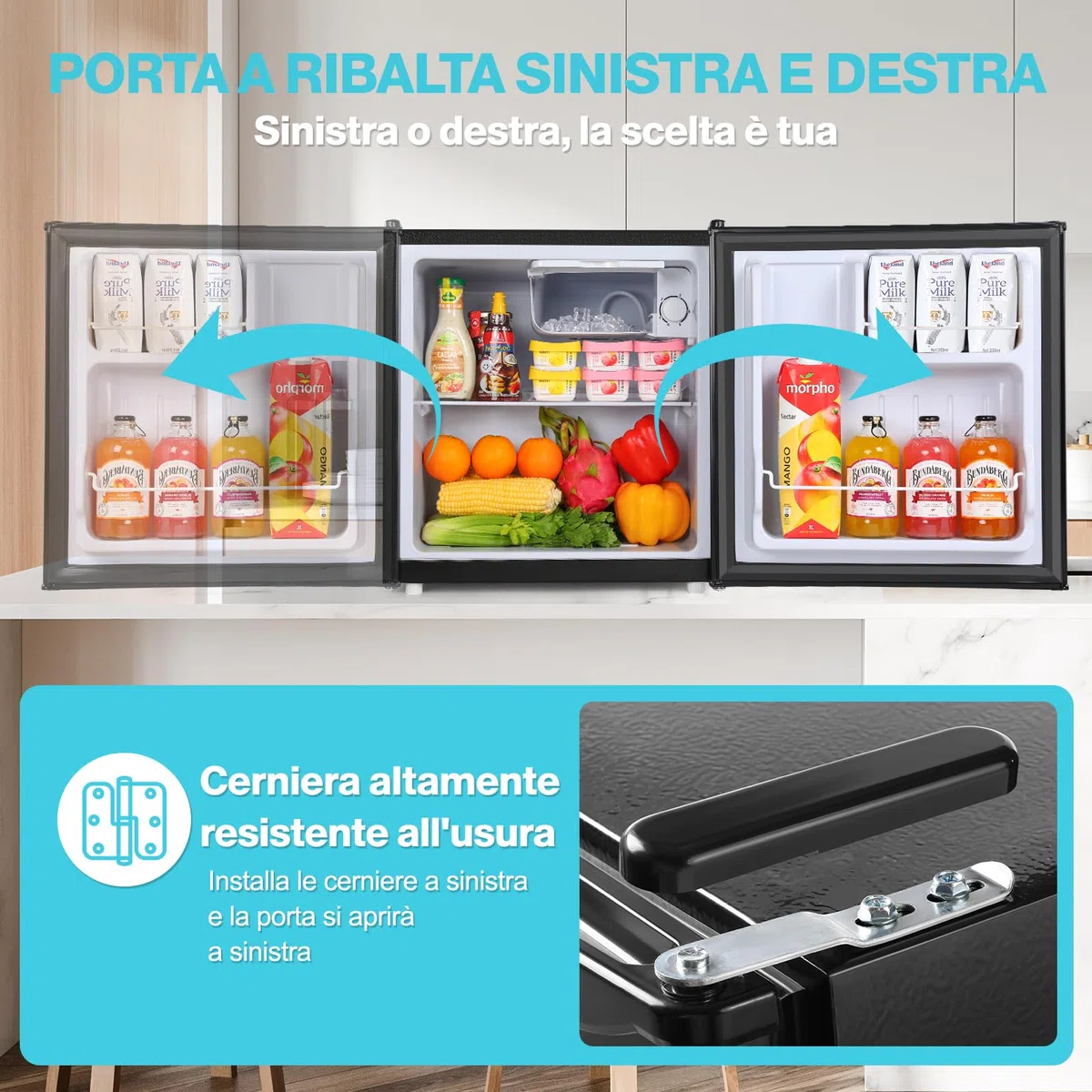 YASHE 52L Frigorifero Piccolo con Congelatore, Mini Frigo da Camera, Termostato Regolabile a 5 Livelli, Porta Reversibile e Silenzioso, Frigorifero Compatto per Ufficio, Casa e Camper