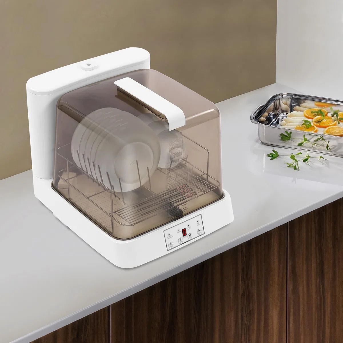 Lavastoviglie Portatile Lavastoviglie Automatico con Serbatoio Mini Lavastoviglie per Appartamenti Dormitori e Camper Bianco Marrone