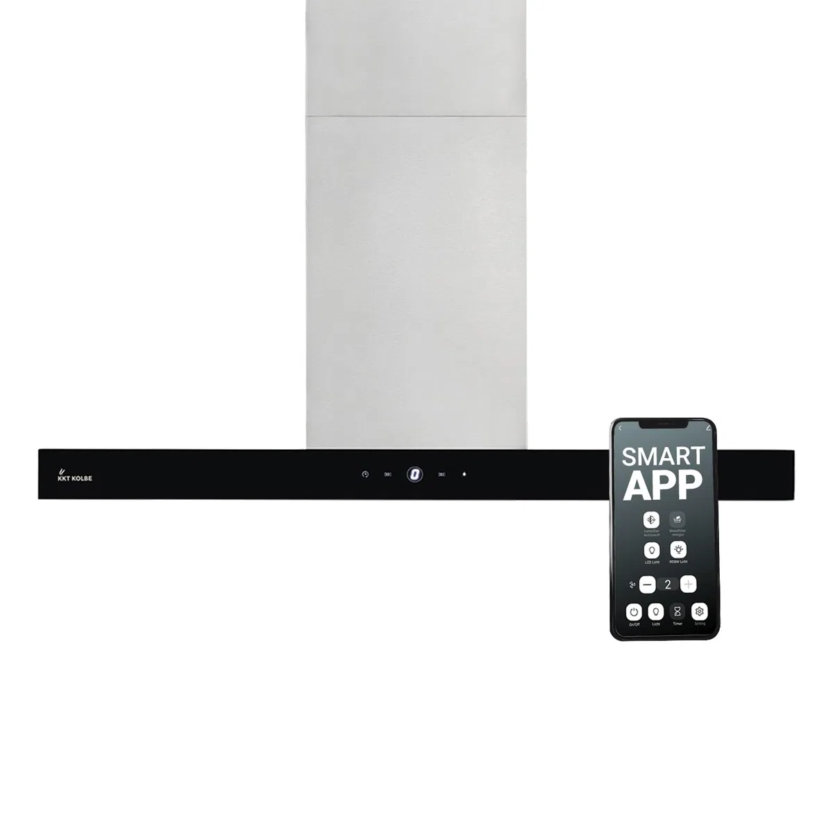 KKT KOLBE Delta Isola HC - Cappa aspirante 90 cm, in acciaio inox, vetro nero, app WiFi intelligente, Wi-Fi, funzionamento con sensore Touch
